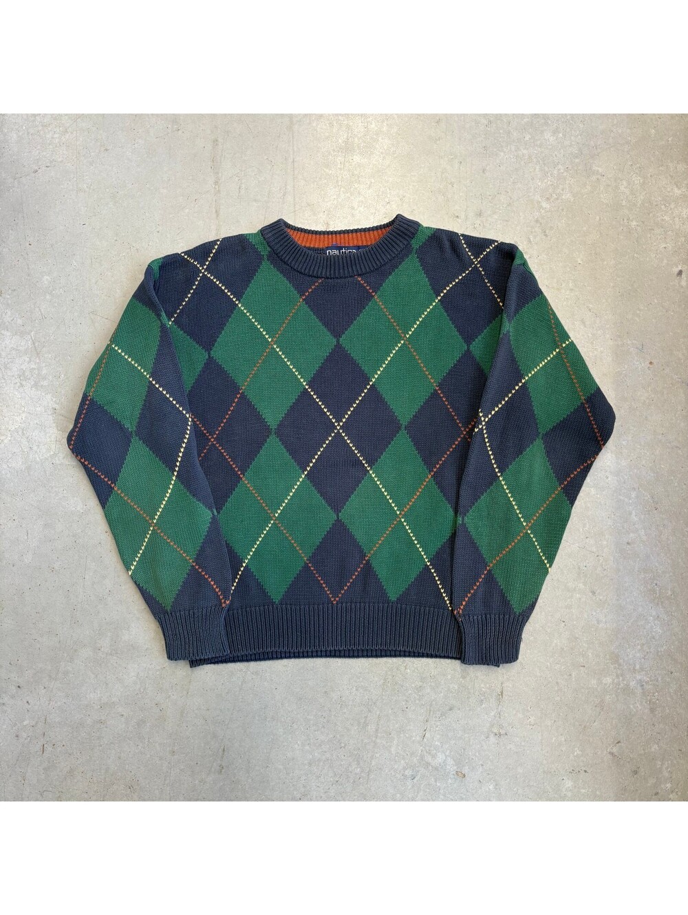 Vintage 90s Nautica Striped Pattern Knit Sweater Medium Navy